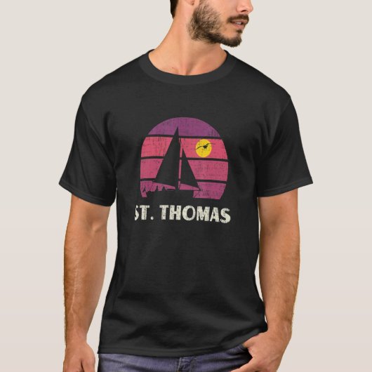 St Thomas Sailing Retro 70s  Sunset Sailboa T-shirt (Voorkant)