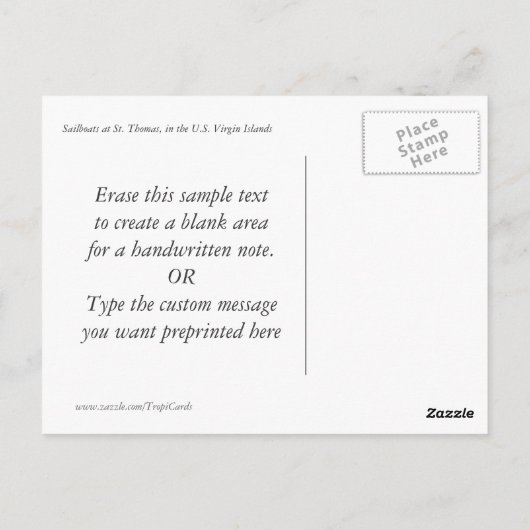 St. Thomas Sailships, aangepast Briefkaart (Achterkant)