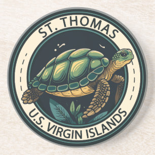 St Thomas schildpad badge op de Amerikaanse Maagde Zandsteen Onderzetter