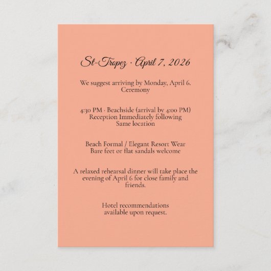 St. Tropez Destination Wedding  Enclosure Card Informatiekaartje (Voorkant)