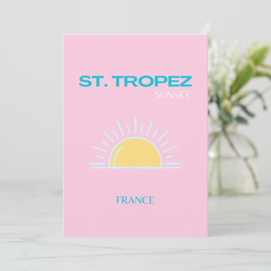 St. Tropez, Frankrijk, Preppy, Roze Bedankkaart (Staand voorkant)