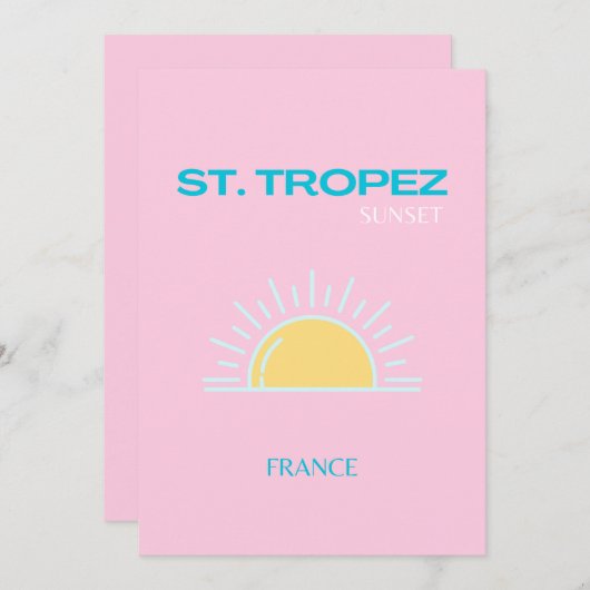 St. Tropez, Frankrijk, Preppy, Roze Bedankkaart (Voorkant / Achterkant)