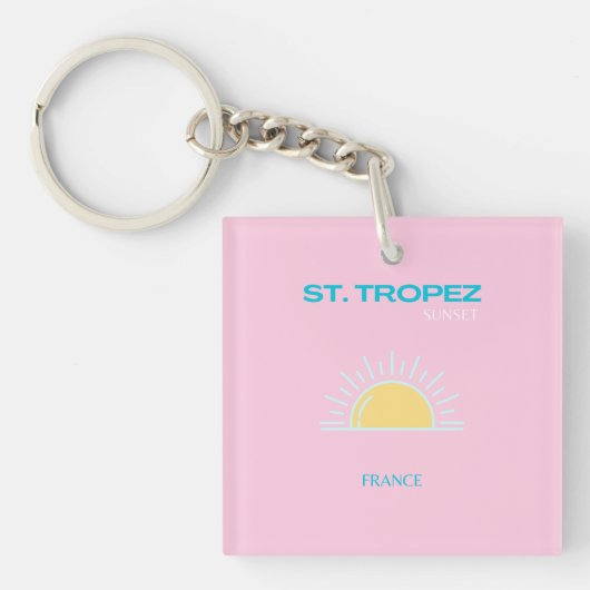St. Tropez, Frankrijk, Preppy, Roze Sleutelhanger (Voorkant)