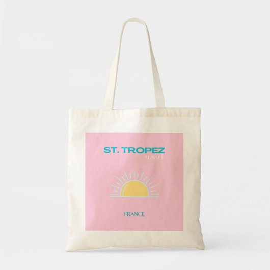 St. Tropez, Frankrijk, Preppy, Roze Tote Bag (Voorkant)