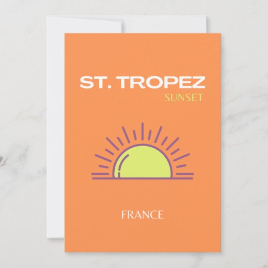 St. Tropez, Frankrijk, Sunset, Travel Art, Oranje Bedankkaart (Voorkant)