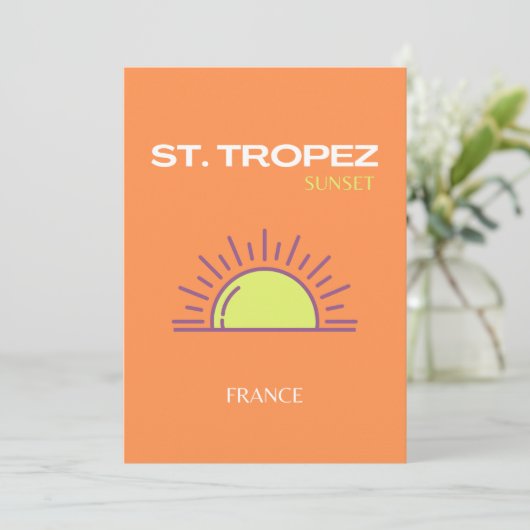 St. Tropez, Frankrijk, Sunset, Travel Art, Oranje Bedankkaart (Staand voorkant)