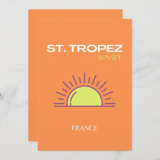 St. Tropez, Frankrijk, Sunset, Travel Art, Oranje Bedankkaart (Voorkant / Achterkant)