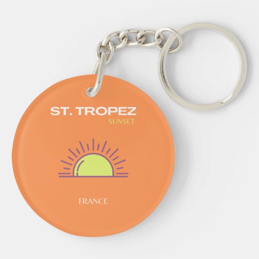 St. Tropez, Frankrijk, Sunset, Travel Art, Oranje Sleutelhanger (Achterkant)