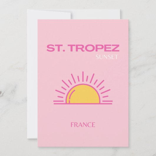 St. Tropez, Frankrijk, Sunset, Travel Art, Pink Bedankkaart (Voorkant)