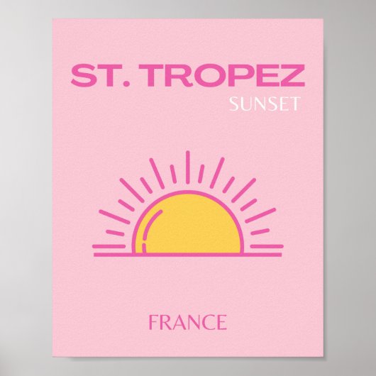 St. Tropez, Frankrijk, Sunset, Travel Art, Pink Poster (Voorkant)