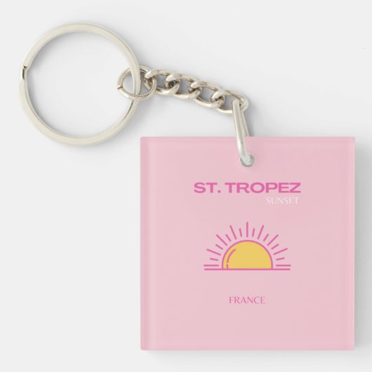 St. Tropez, Frankrijk, Sunset, Travel Art, Pink Sleutelhanger (Voorkant)