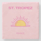 St. Tropez, Frankrijk, Sunset, Travel Art, Pink Stenen Onderzetter (Voorkant)