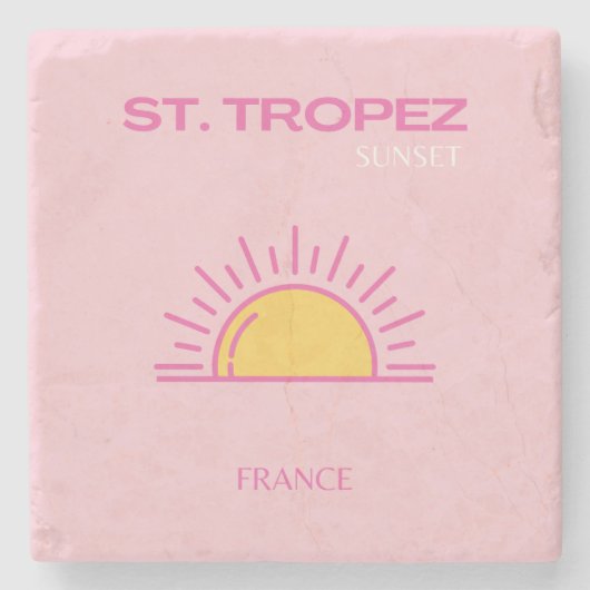 St. Tropez, Frankrijk, Sunset, Travel Art, Pink Stenen Onderzetter (Voorkant)