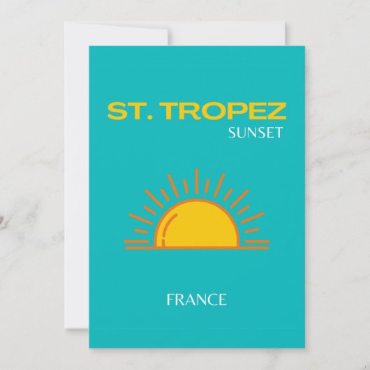 St. Tropez, Sunset, Travel Art, Turquoise Bedankkaart (Voorkant)