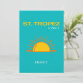 St. Tropez, Sunset, Travel Art, Turquoise Bedankkaart (Staand voorkant)
