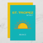 St. Tropez, Sunset, Travel Art, Turquoise Bedankkaart (Voorkant / Achterkant)