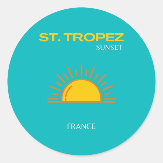 St. Tropez, Sunset, Travel Art, Turquoise Ronde Sticker (Voorkant)
