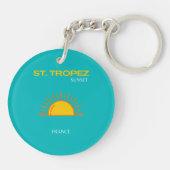 St. Tropez, Sunset, Travel Art, Turquoise Sleutelhanger (Achterkant)