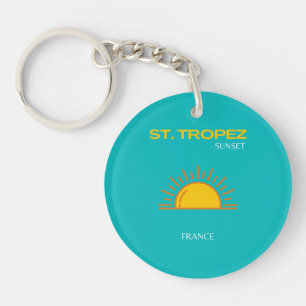 St. Tropez, Sunset, Travel Art, Turquoise Sleutelhanger