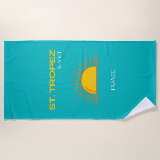 St. Tropez, Sunset, Travel Art, Turquoise Strandlaken (Voorkant)