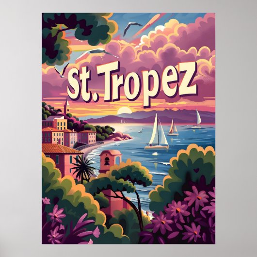 St.Tropez Zonsondergang Poster (Voorkant)