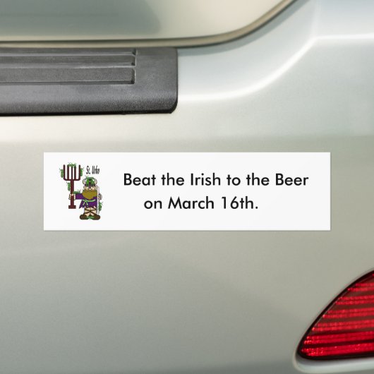 St. Urho Bumpersticker = "Beat Irish to the Beer" (Op auto)