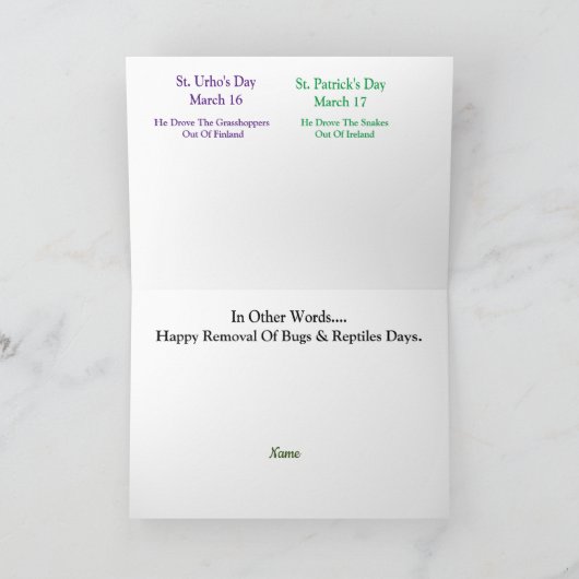 St. Urho en St. Patrick Bugs Snakes Removal Card Kaart (Binnen)