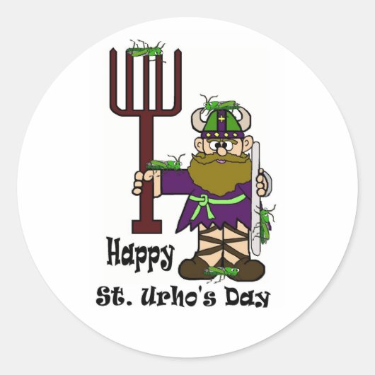 St. Urho met veel Grasshoppers Stickers (Voorkant)
