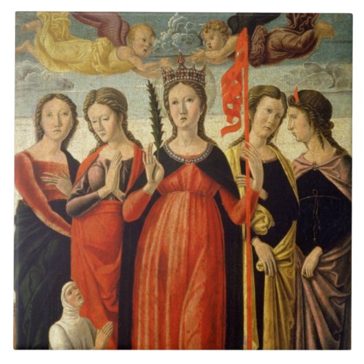 St. Ursula en Vier Zagen (tempera op paneel) Tegeltje (Voorkant)