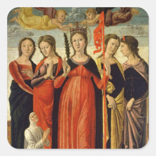 St. Ursula en Vier Zagen (tempera op paneel) Vierkante Sticker