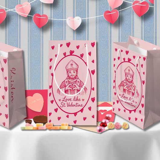 St Valentine Catholic Pink Heart Sketch Artwork Klein Cadeauzakje
