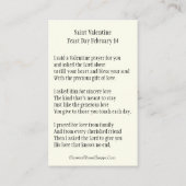 St. Valentine Prayer Poem Religious - Holy Card Visitekaartje (Achterkant)