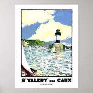 St. Valery en cayx, water, vuurtoren, zeilboot Poster