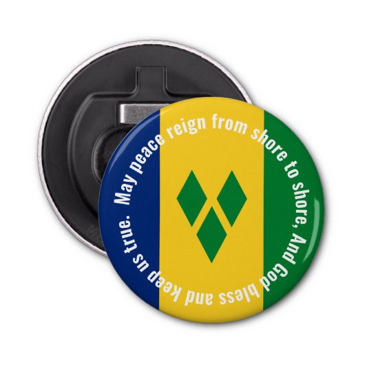 St Vincent and the Grenadines Flag Anthem Vincy Button Flesopener (Voorkant)