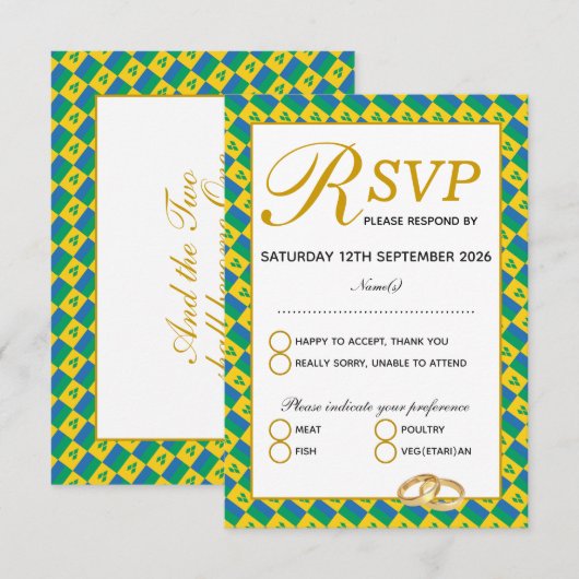 ST VINCENT Christelijk Wedding RSVP Response Kaart (Voorkant / Achterkant)