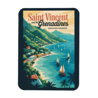 St Vincent en de Grenadines Landschap Retro Magneet
