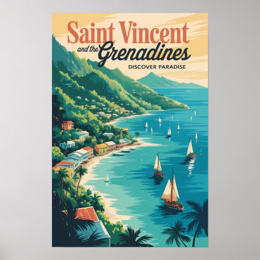 St Vincent en de Grenadines Landschap Retro Poster (Voorkant)