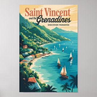 St Vincent en de Grenadines Landschap Retro Poster