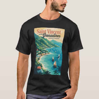 St Vincent en de Grenadines Landschap Retro T-shirt