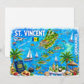 St Vincent Grenadines geïllustreerde kaart ansicht (Voorkant / Achterkant)