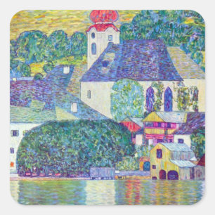 St. Wolfgang Kerk door Gustav Klimt, Victoriaanse  Vierkante Sticker