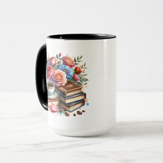 Sta op en schijn  koffiekopje en bloemen mok (Voorkant links)