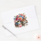 Sta op en schijn  koffiekopje en bloemen ronde sticker (Envelop)