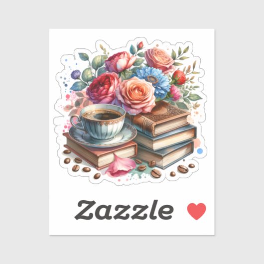 Sta op en schijn  koffiekopje en bloemen sticker (Vel)