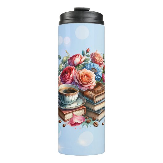 Sta op en schijn  koffiekopje en bloemen thermosbeker (Voorkant)