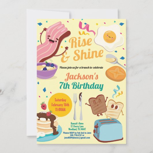 Sta op en schijn ontbijt brunch uitnodiging (Voorkant)