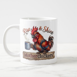 Sta op en schitter, chagrijnige haan, grappige och grote koffiekop