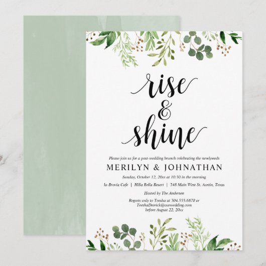 Sta op en schitter, Groene Post Huwelijks Brunch Kaart (Voorkant / Achterkant)