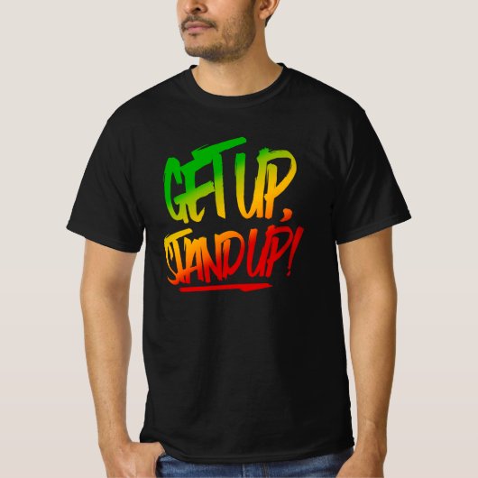 Sta op, sta op! Rasta Kleuren Reggae T-Shirt (Voorkant)