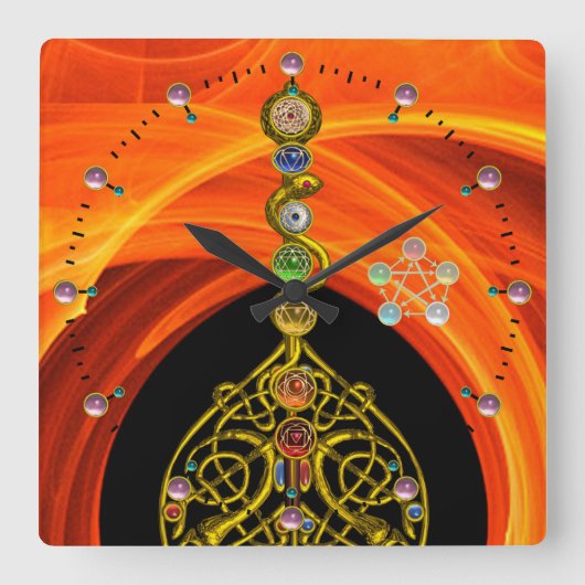 STAAF VAN ASCLEPIUS 7 CHAKRAS, YOGA, SPIRITUELE VIERKANTE KLOK (Voorkant)